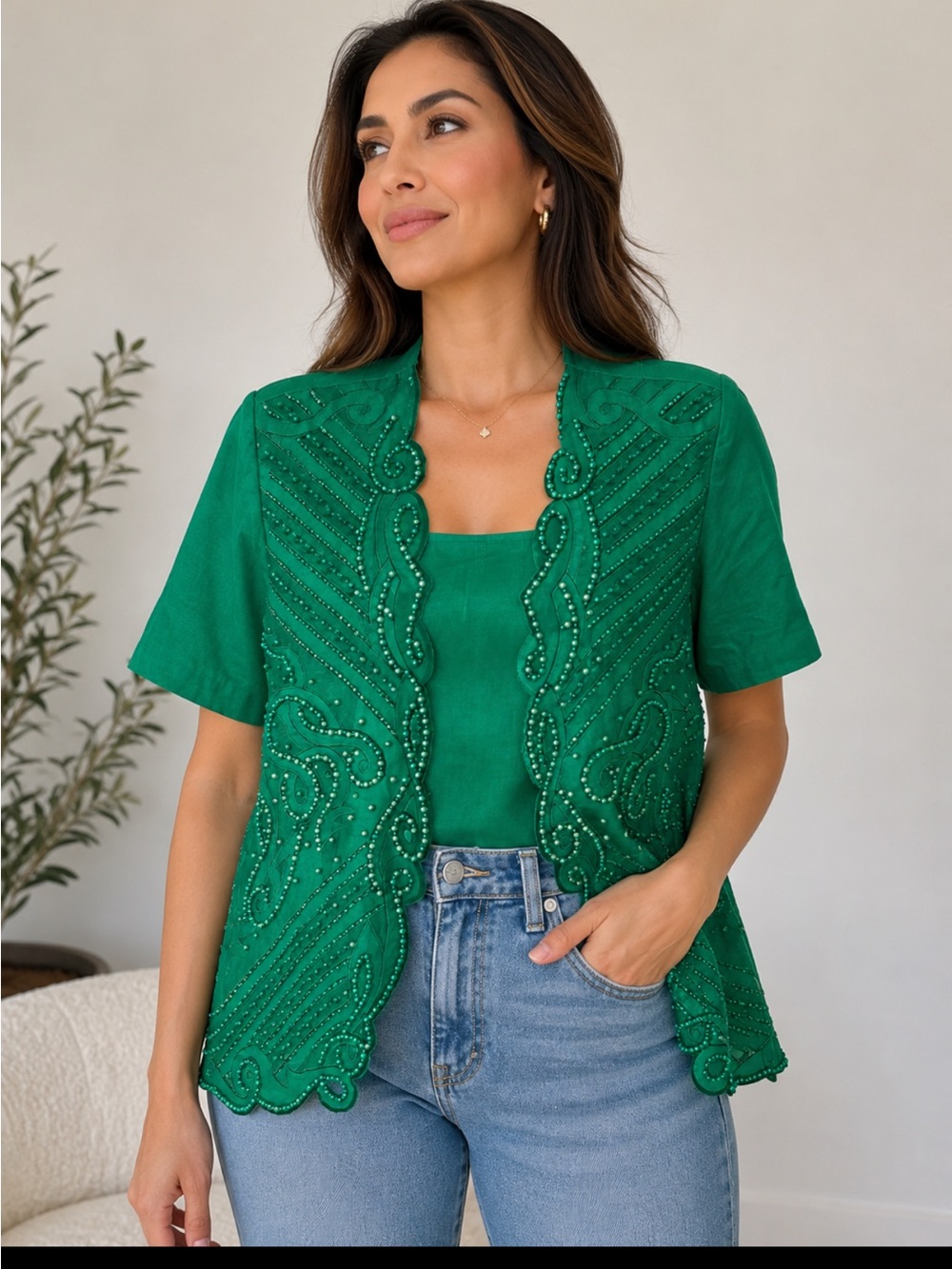 Vintage Orlando Rossi green beaded blazer with tank size 10